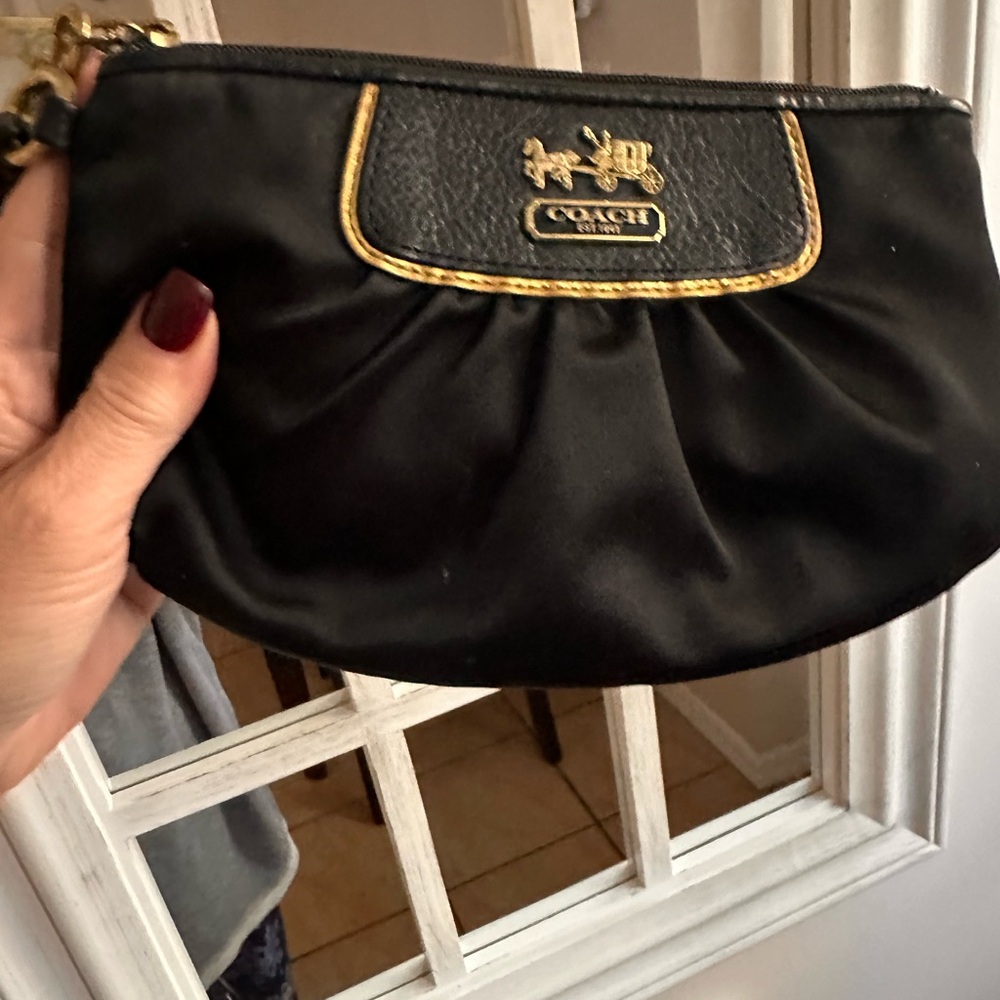 Coach Black and Gold Wristlet Clutch